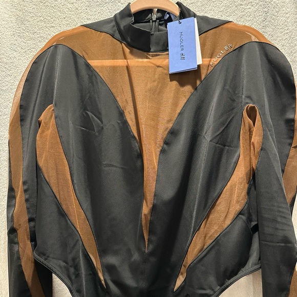 MUGLER x H&M Women’s Mesh-Paneled Bodysuit in Dark brown/black - Picture 3 of 5